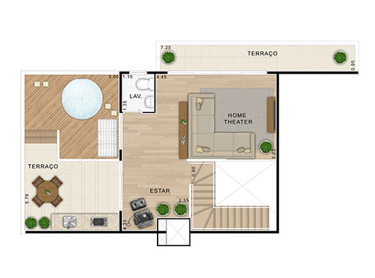 Planta Cobertura 88m² Superior