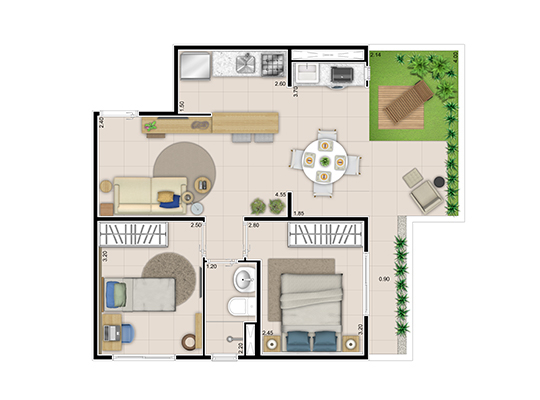 Planta Tipo Gardem 51,87m²