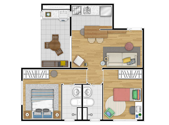 Planta Tipo Suíte 51,87m²